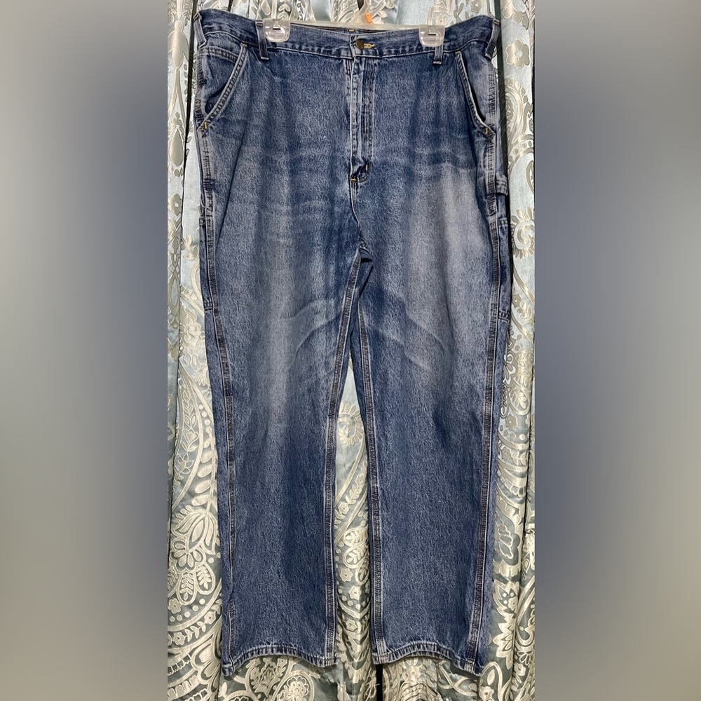 Carhartt Size 42 X 30 B13 DST Carpenter Blue Jeans Relaxed Fit Straight Leg Work